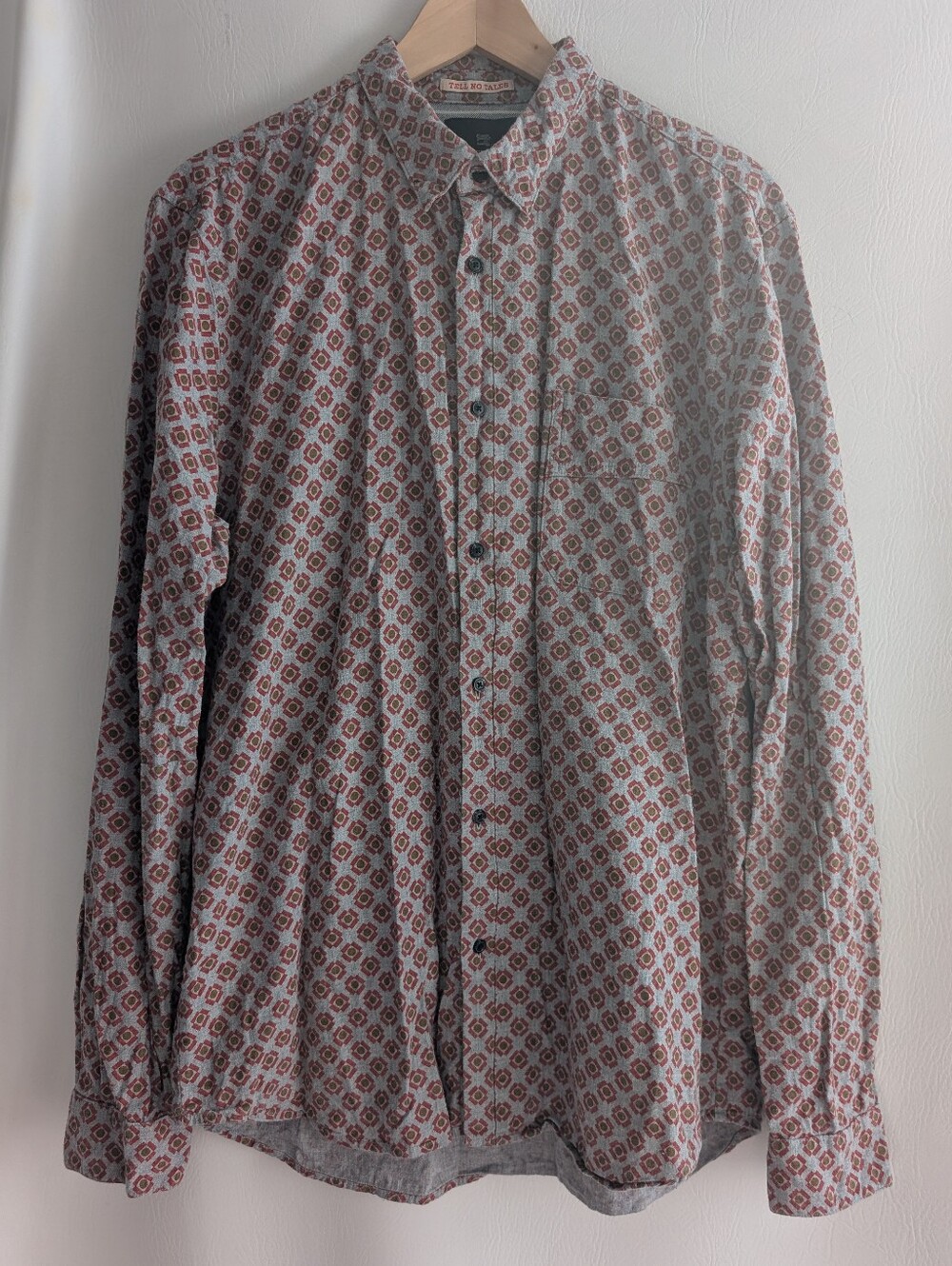 Scotch & Soda Brushed Cotton Button-Down Shirt Red Grey Geometric Print - XL